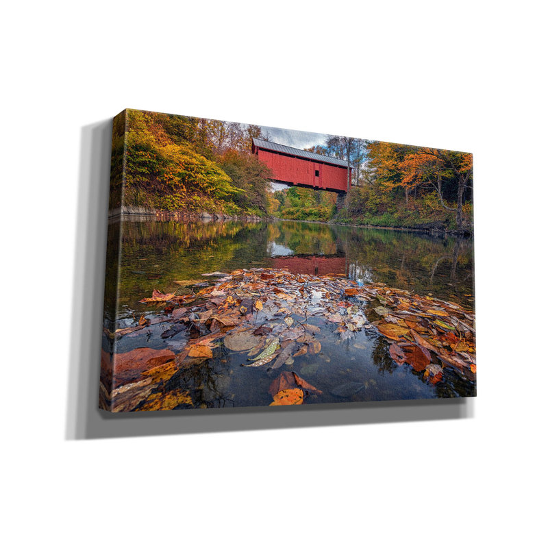 «Autumn At Slaughter House Bridge» par Rick Berk, art mural sur toile, H 12 po x l 18 po x P 0,75 po