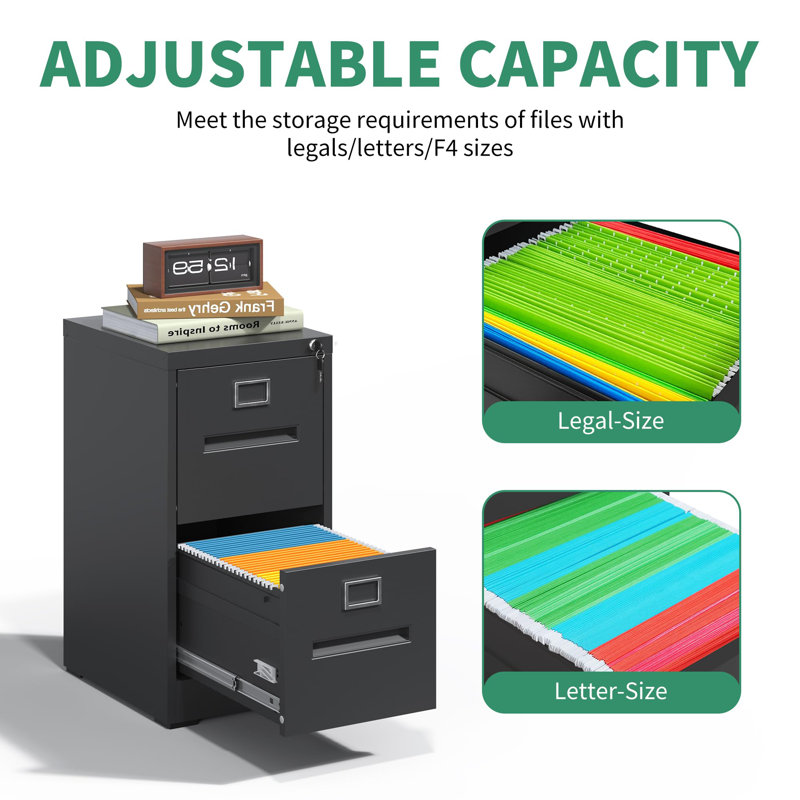 Black Vertical 2 Drawer Lockable Metal File Cabinet