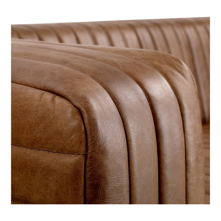 Jeanette 95" Genuine Leather Square Arm Chesterfield Sofa