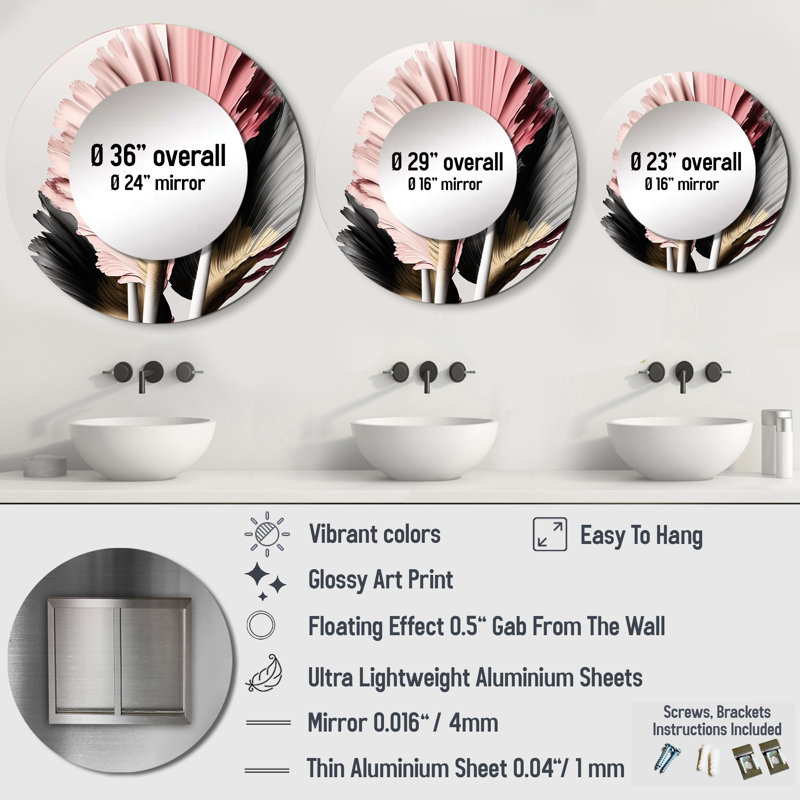 Pink And Grey Gerbera Hyperrealistic Flowers - Floral Daisy Round Mirror Wall Decor_MTMIR59067, 36" x 36"