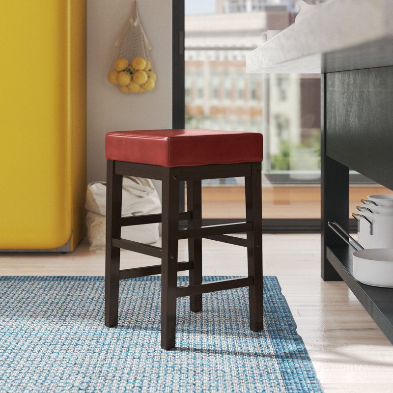 Solid Wood Counter Stool, Crimson Red, Counter Stool (25" Seat Height)