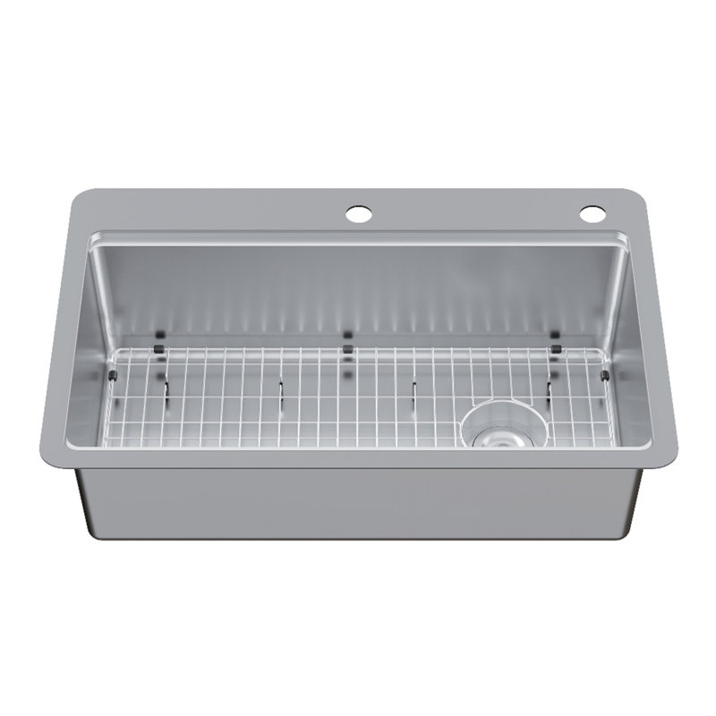 Évier de cuisine en acier inoxydable à cuve simple avec drain Kingston, 2