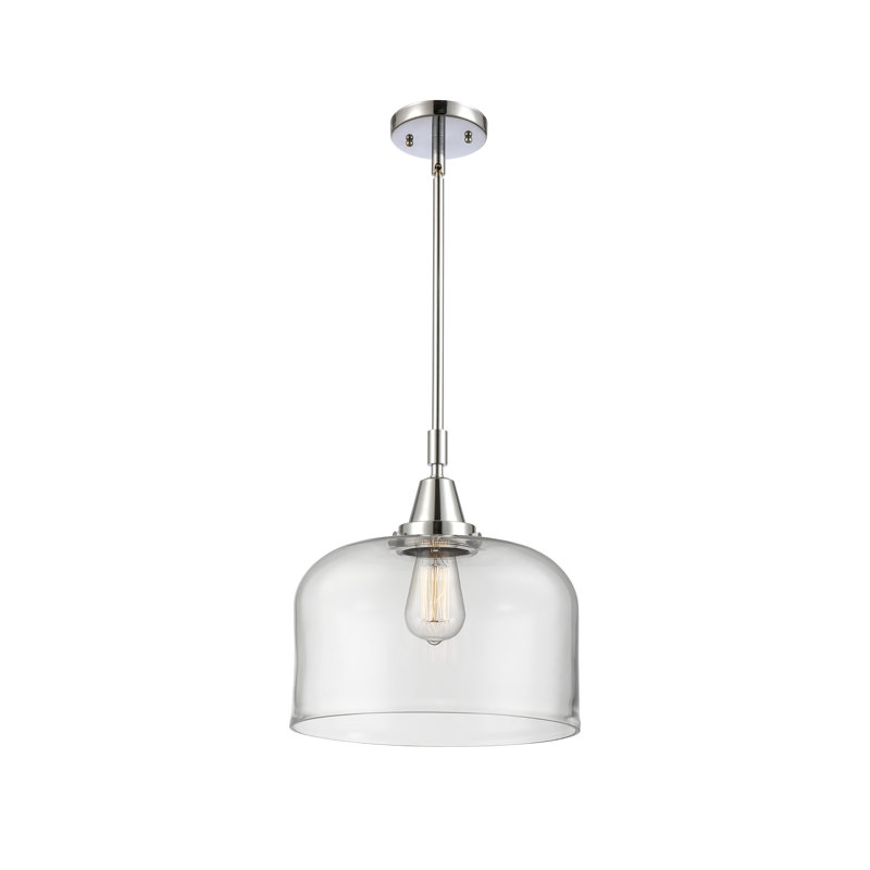 Luminaire suspendu 1 lumière à une cloche, Transparent, H 47,12 po x l 12 po x P 12 po, Chrome poli