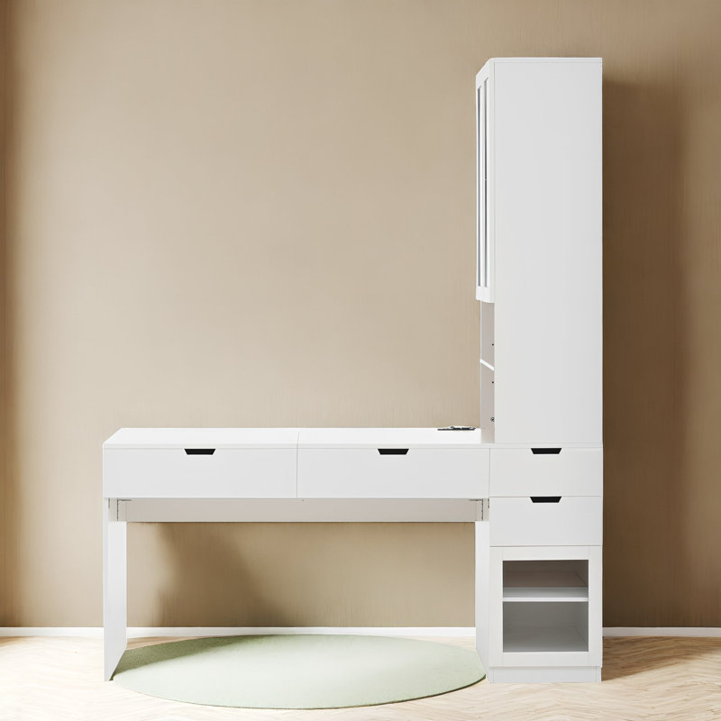 Coiffeuse 3 en 1 avec miroir et station de charge, coiffeuse multifonctionnelle