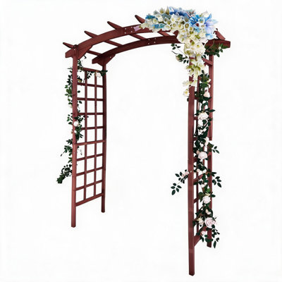 Sturdy Wooden Garden Arbor Trellis – 85 Inch Pergola Arch for Climbing Plants, Weddings & Outdoor Décor, Durable Fir Wood Frame, Perfect for Lawn, Patio, Backyard – Teak Finish, Arched
