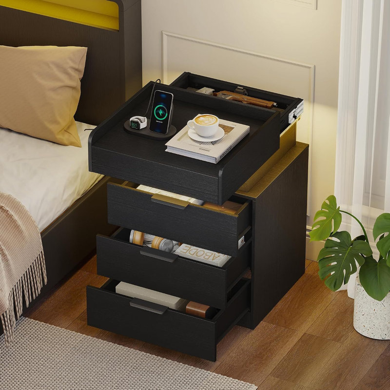 45 cm W Bedside Table, Black Right