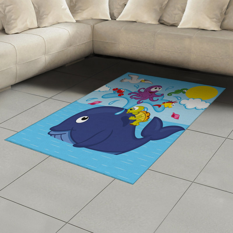 Whale Playroom High Density Long Fiber Poly Threads Decorative Area Rug Carpet, Rectangle 4' x 5'8"