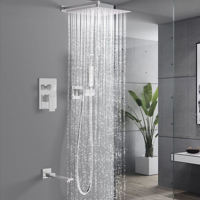 Shower & Tub Systems with 11.8" Rain Head and High Pressure Handheld, Wall Mounted, Rough in-Valve, Chrome