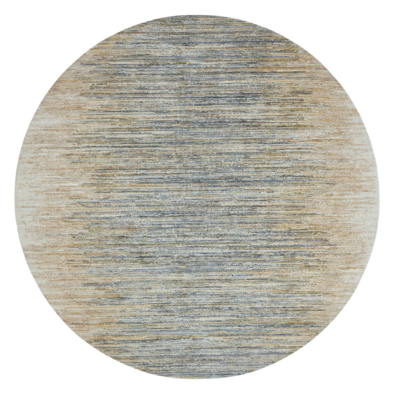 Abstract Stripe Wool Rich Blend Area Rug, Round 8', Beige/Ivory/Blue/Sand