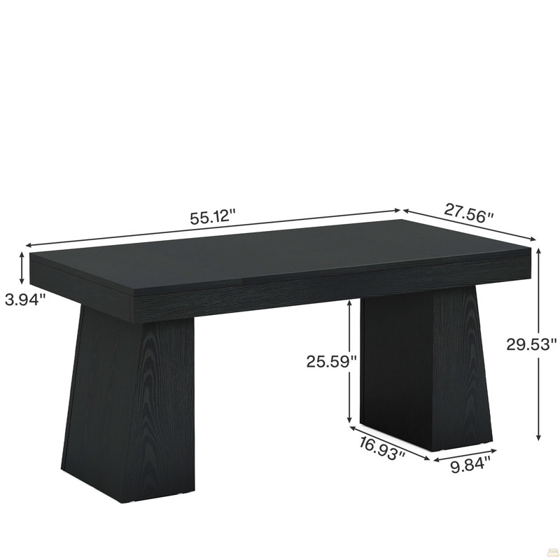 Bureau de direction moderne de 55 po de style Mid-Century - poste de travail d'ordinateur à domicile avec double base trapézoïdale, table d'écriture élégante et bureau de conférence, mobilier de bureau en bois noir