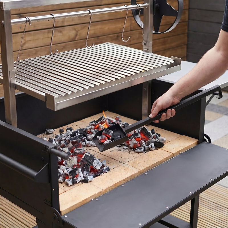 Barbecue en bois et charbon Santa-Style avec grille réglable à manivelle et roulettes verrouillables
