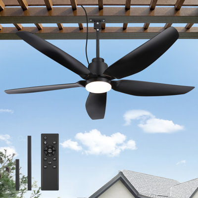 Ventilateur de plafond extérieur imperméable de 42/52 pouces avec lumières et télécommande, ventilateurs de plafond avec lumière DEL à 3 couleurs, moteur à courant continu silencieux, ventilateur de plafond à brancher avec cordon pour les porches de la véranda