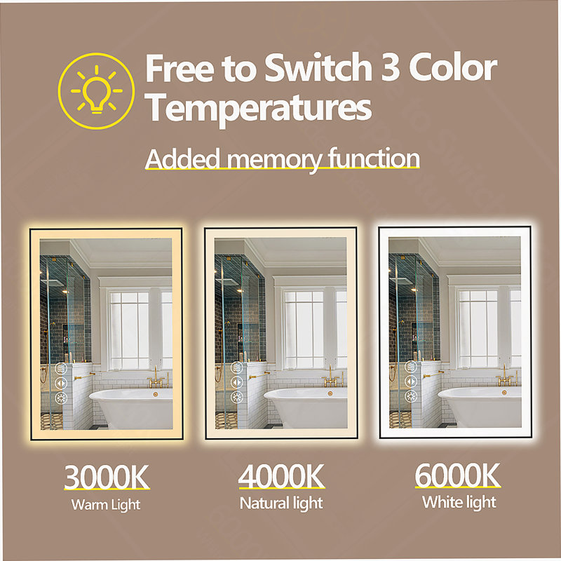 Frameless LED Bathroom Mirror,Smart Mirror, 36" x 36", Square