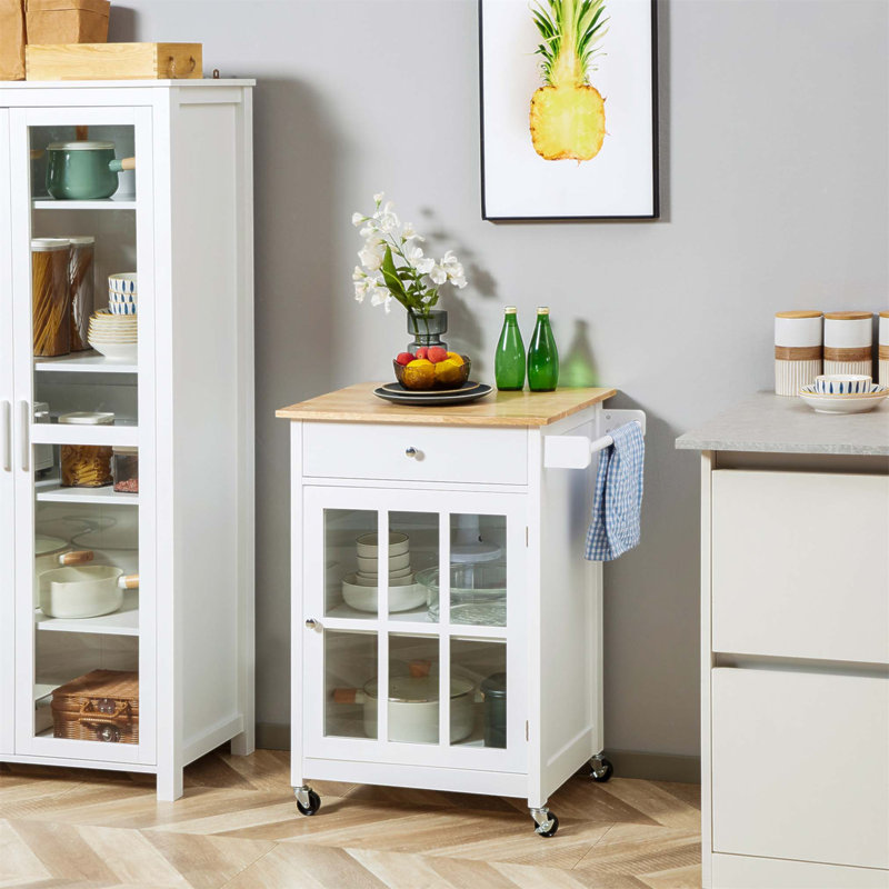 Chariot pour îlot de cuisine 27 "avec tiroir et porte vitrée, chariot de cuisine avec tablette réglable et porte-serviettes