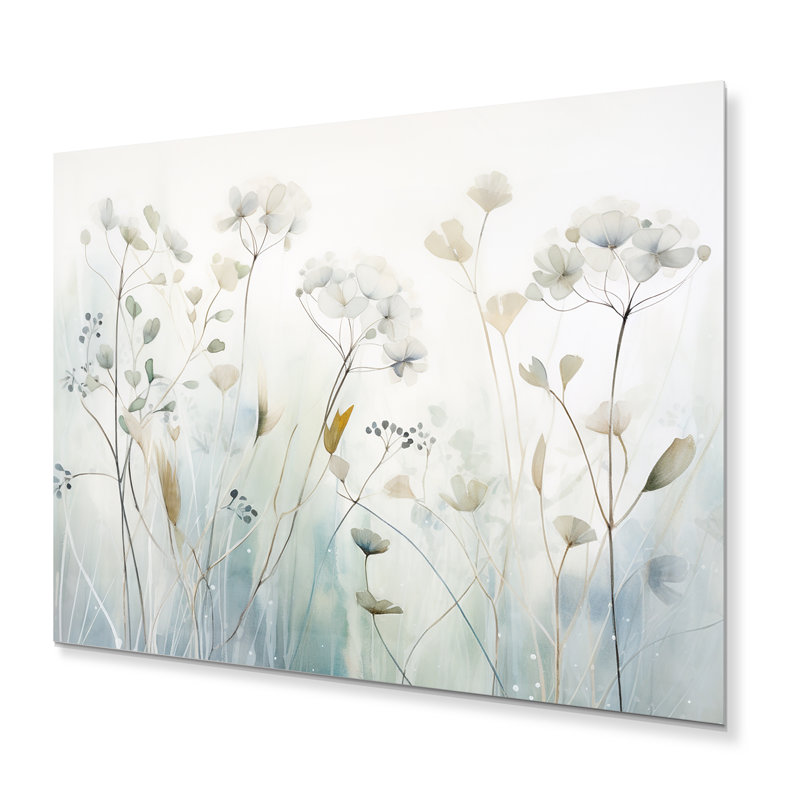 «Blue Botanical Oasis I», art mural abstrait en botanique, H 16 po x l 32 po