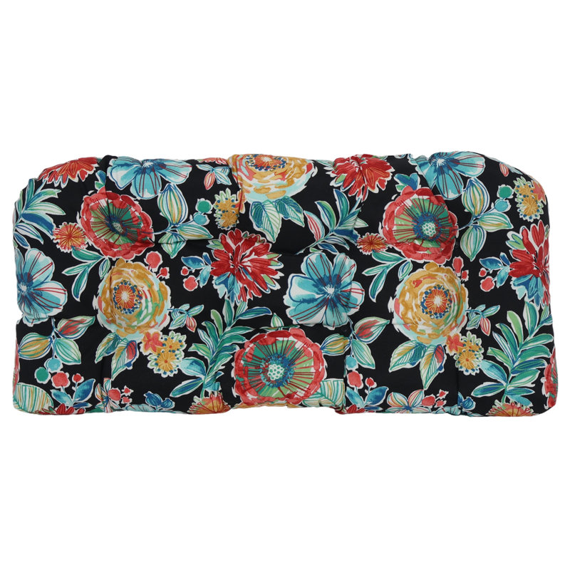 42-Inch By 19-Inch Rounded Back Loveseat Cushion, Black/Colsen Noir Floral