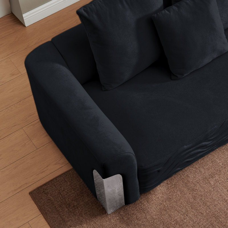 127.4” Wide L Shaped Sectional Sofa Couch Right Hand Facing, Black Chenille
