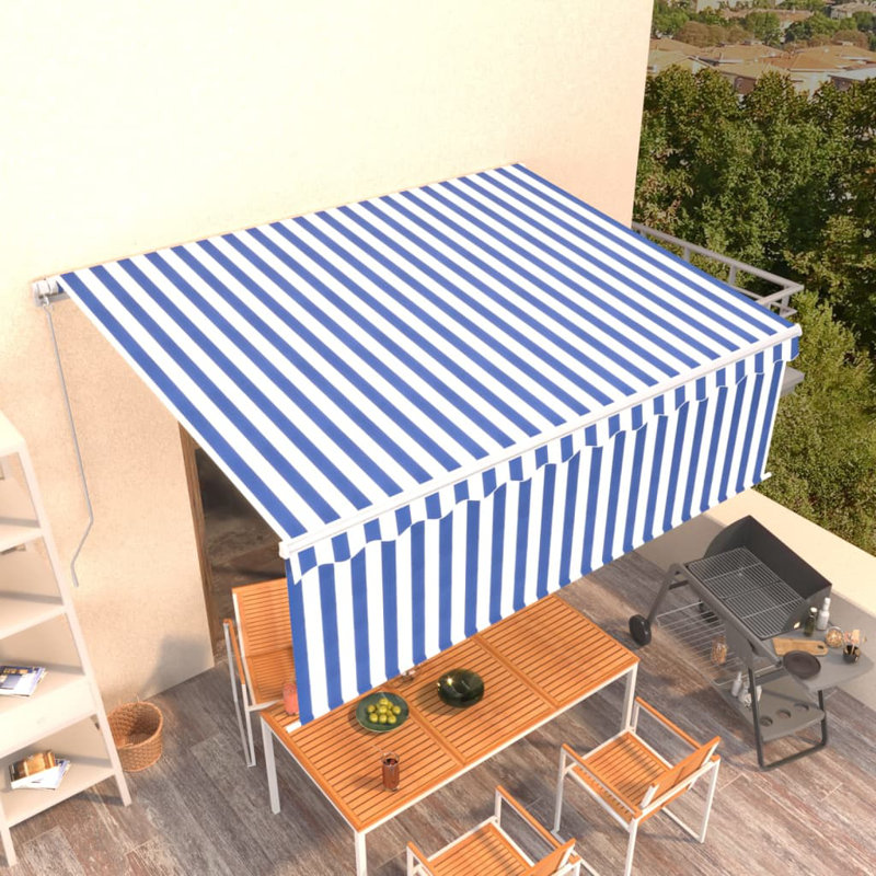 Dakota Fields Fabric Cover Retractable Patio Awning, Blue/White, Striped, 120cm H x 450cm W x 300cm D