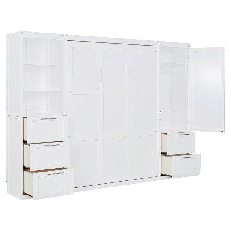 Lit escamotable innovant avec garde-robe, tiroirs et tablettes pour économiser de l'espace et une vie polyvalente