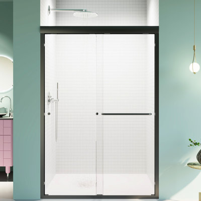 48 In W * 72 H Semi- Double Sliding Shower Door, 6Mm Thick Tempered Glass, Matte Black, Waterproof & Stylish Bathroom Partition 44"-48" Adjustable Decoration