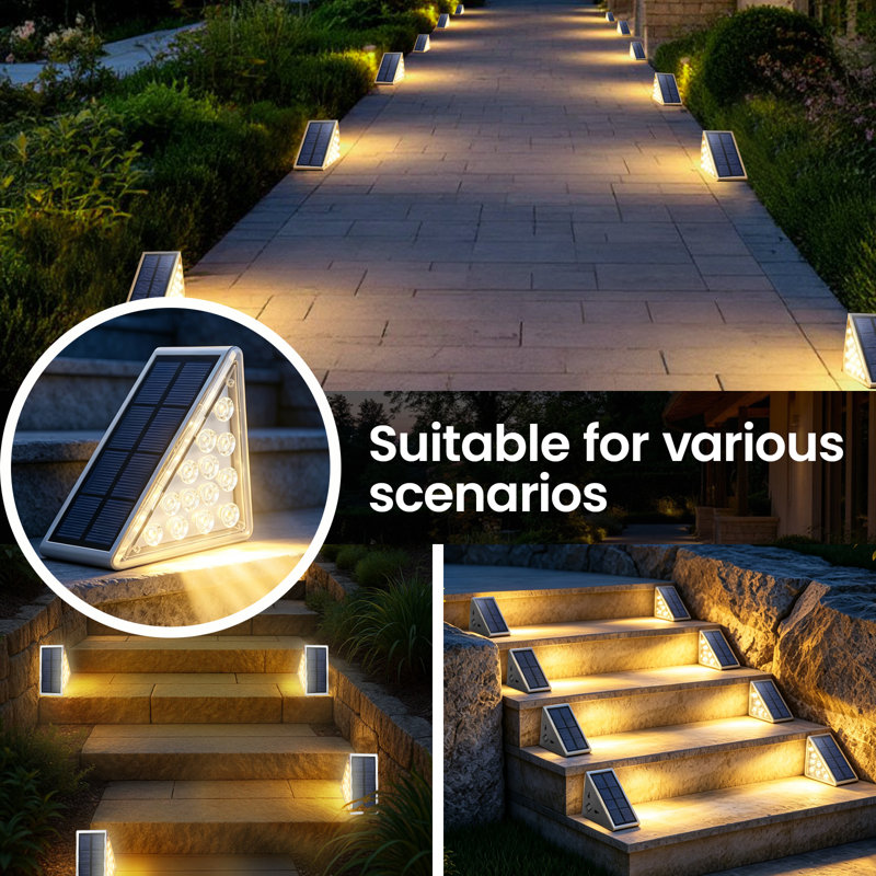 Solar Step Lights 4‑Pack, IP65 Waterproof Auto‑On/Off Solar Stair Lights, Bright Warm LED Outdoor Deck Lights for Steps, Stairs, Porch, Walkway, Patio & Front Yard Decor