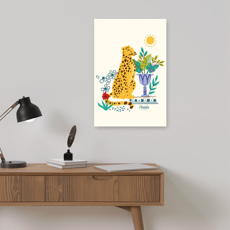 Assis et plantes tropicales Guépard - Affiche murale moderne et vibrante représentant un animal abstrait et la nature