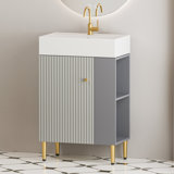 21.6" Freestanding Single Bathroom Vanity Set with Left Side Open Shelf, Ceramic Sink, Soft-Closing Door, Cloakroom Storage Cabinet, 3 Colors Option