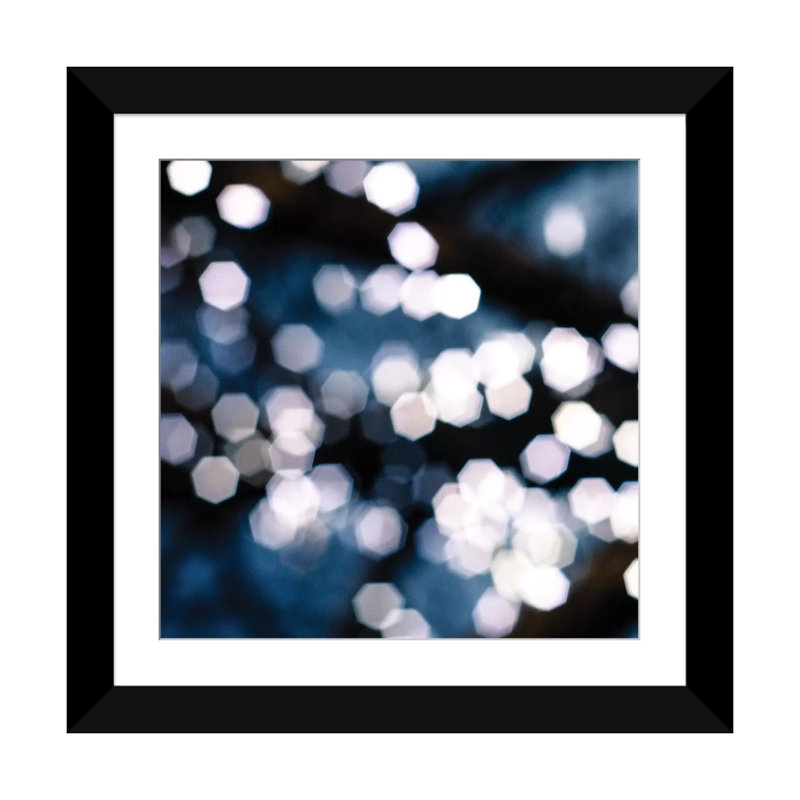« bokeh blue ii », impression sur toile, H 16 po x l 16 po x P 1 po, Papier d'art encadré noir, Blanc