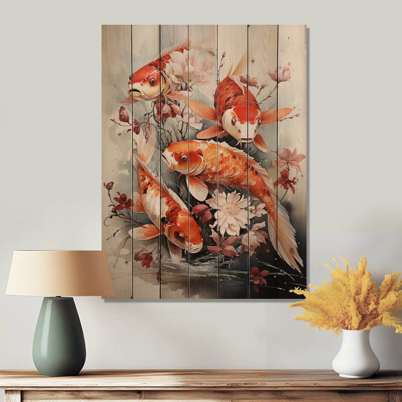 Pêche au koi contemporain I, H 40 po x l 30 po x P 0,78 po