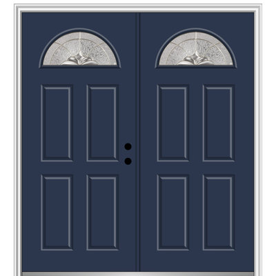 Fiberglass 4-Panel Exterior Double Heirlooms Door with 1/4 Fan Lite