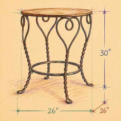 Table d'appoint ronde 26 po x 26 po x 30 po en fer au fini argent patiné, table de bout décorative avec pieds torsadés French Country