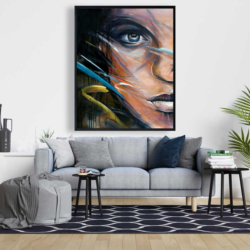Colorful Woman Face - Brown Bedroom Framed Canvas Decor
