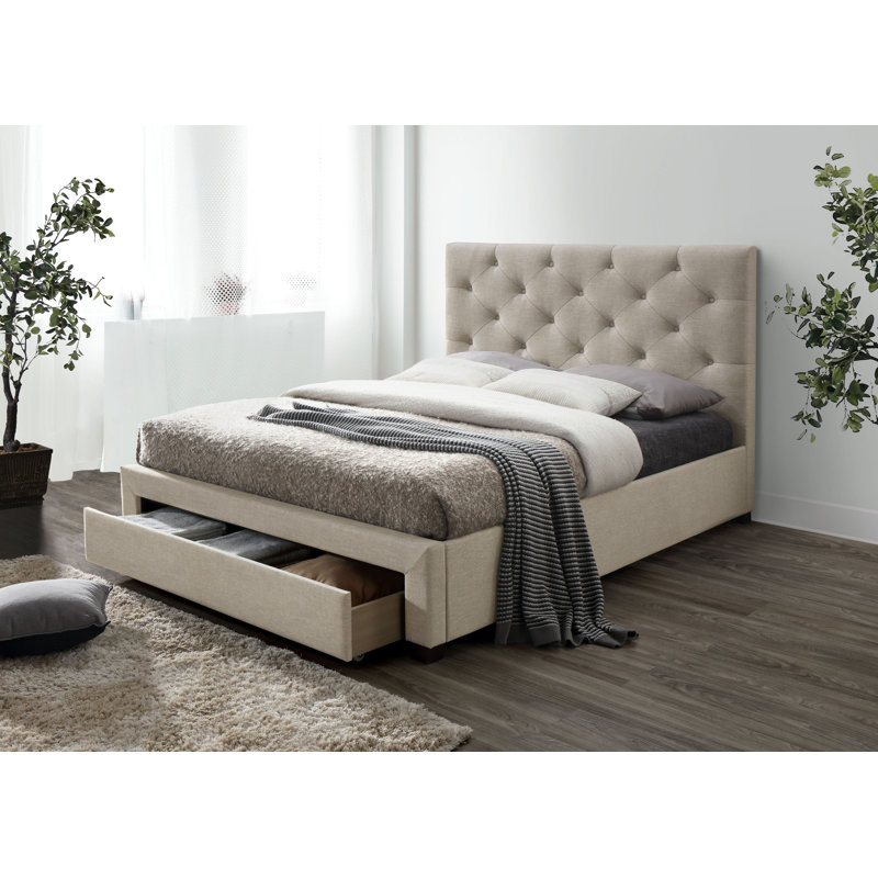 Upholstered Platform Bed, California King, Beige