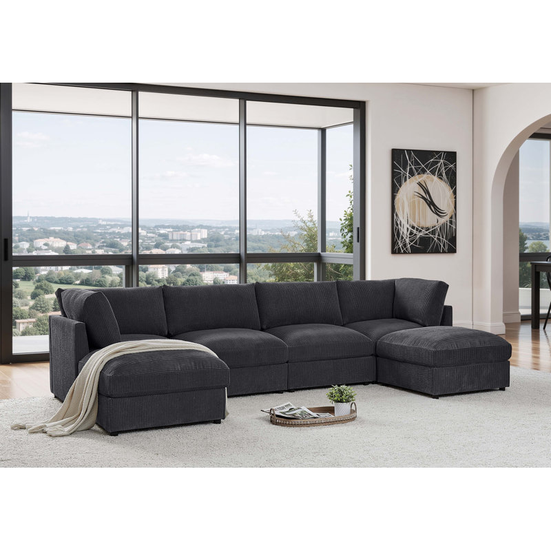 Canapé modulaire de coin avec repose-pieds Annai, Gris minuit