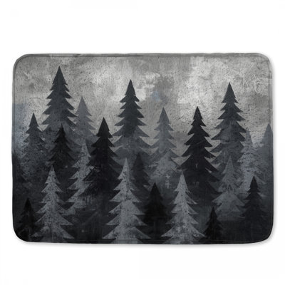 Gray Pine Tree Forest Bath Mat