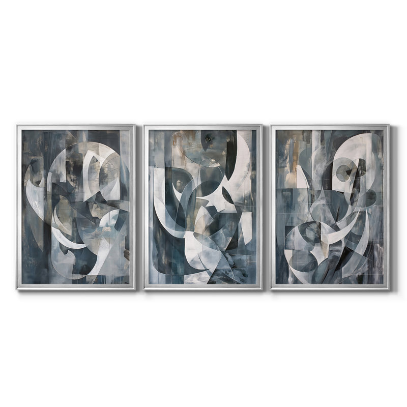 ABSTRACT Series CDLxxxx - Toile tendue avec châssis sur mesure - 3 pièces, Argent argent, H 15 po x l 19 po