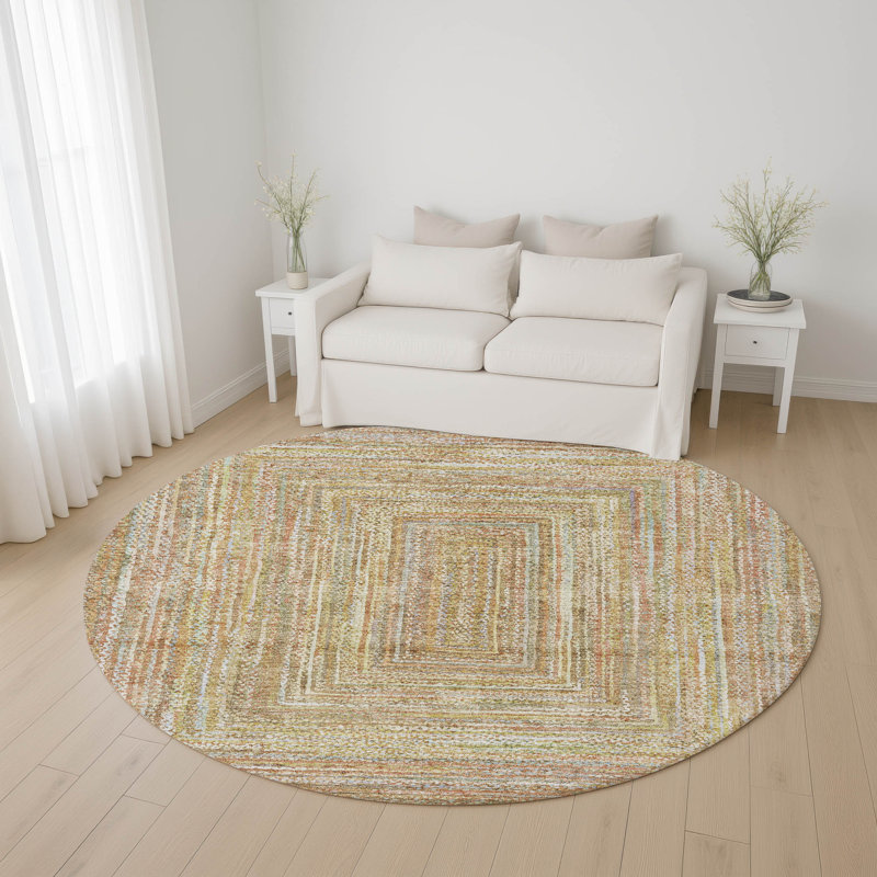 Premium Machine Washable Lubbers AMF1726 Geometric Rug, Round 8'