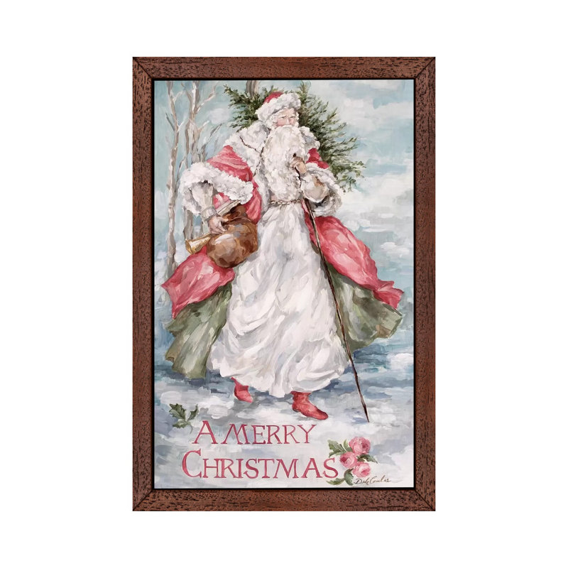 North Woods Santa by Debi Coules - Floater Frame Painting on Canvas, Brown