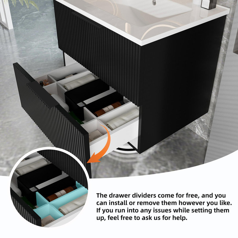 Meuble-lavabo simple 24 po avec lavabo, Noir mat, 24"