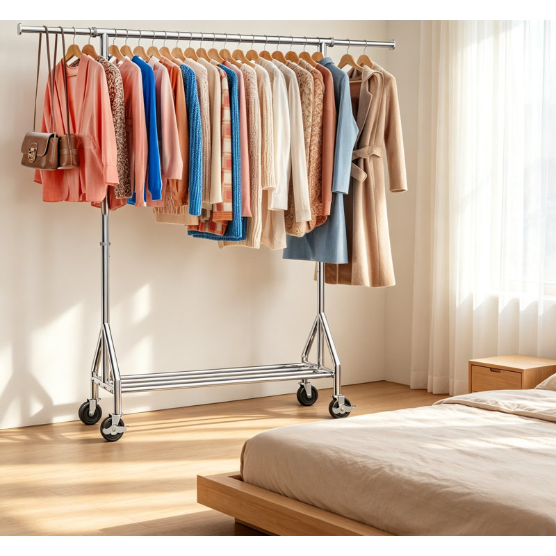 Heavy Duty Rolling Garment Rack Adjustable Silver