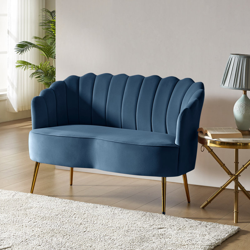 Hendrix Velvet Flared Arm Loveseat, Slate Blue