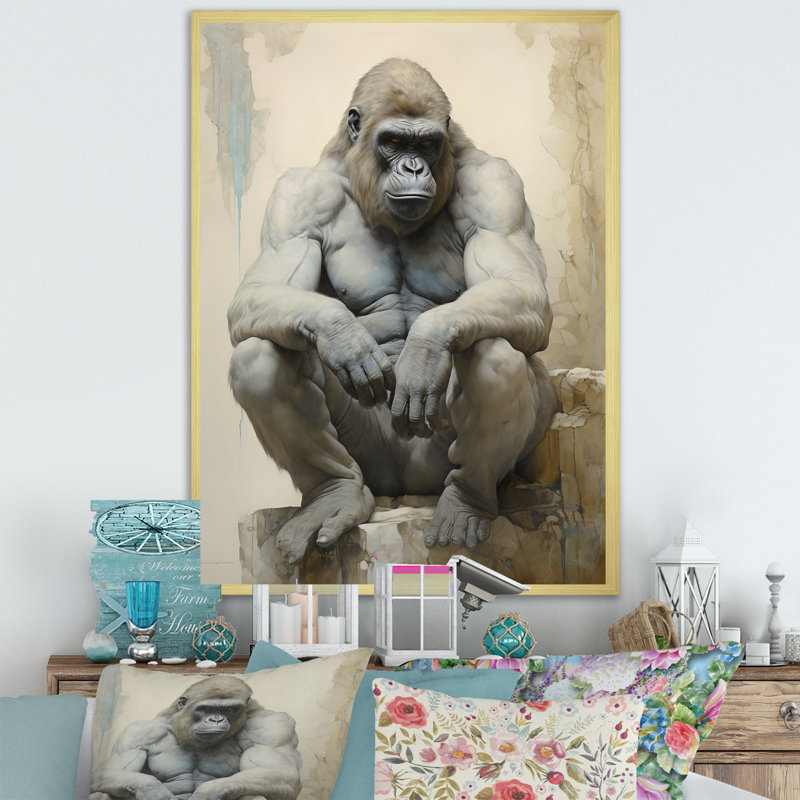 «Thoughtful Gorilla» sur impression sur toile, Cadre doré simple, H 32 po x l 16 po x P 1 po