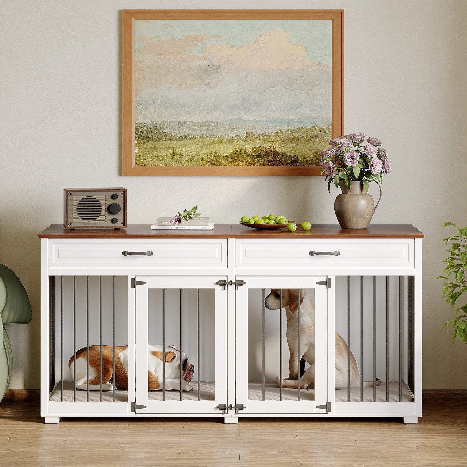 Archie & Oscar Lockable Woode Dog Crate With 2 Drawers, Heavy Duty Dog ...