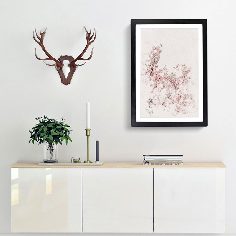 Pink Cherry Tree - Framed Print, 87cm H x 62cm W x 2cm D, Black Framed
