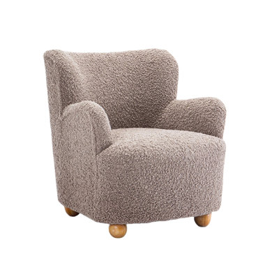Mica Accent Chair with Sloped Arms, Wooden Ball-Feet, Mushroom Boucle