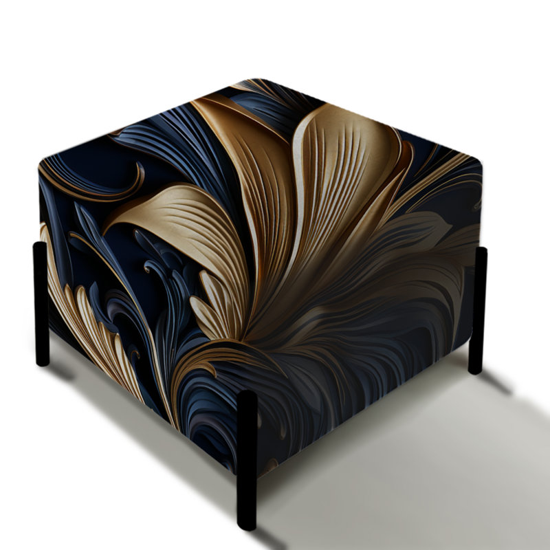 Opulent Allure Deep Navy - Repose-pieds carré damassé