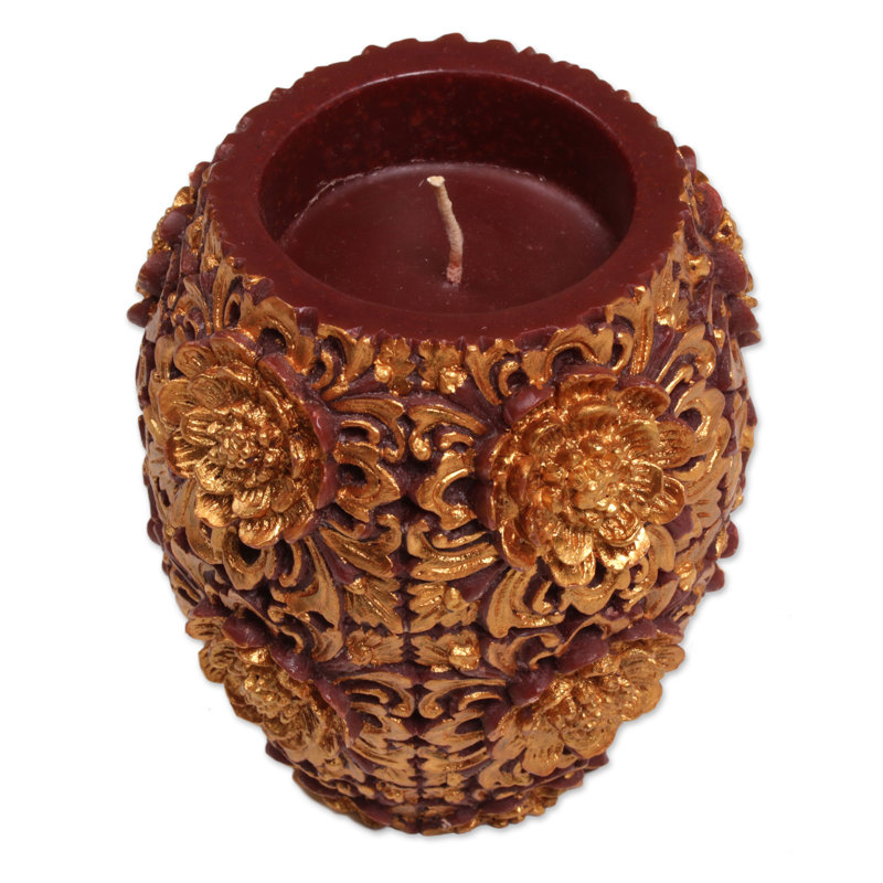 Bougie pilier vase floral, H 5,5 po x l 4,5 po x P 4,5 po