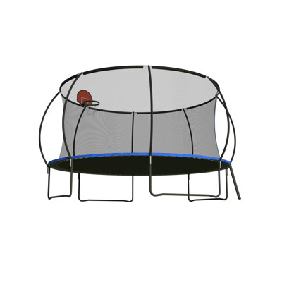 14ft Round Outdoor Trampoline with Basketball Hoop System, Safety Net Enclosure, and Accessory Kit