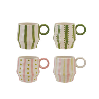 Hand-Painted Stoneware Mug with Striped Pattern