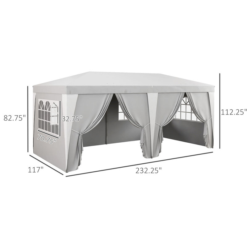 Auvent 19 x 10 pi avec 6 parois latérales, 4 fenêtres, réglable pour les fêtes, gris Ez Pop-up Outdoor Party, 10 pi, réglable